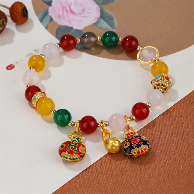 Buddha Stones Gold Swallowing Beast Family Various Agate Crystal Success Bracelet (Extra 35% Off | USE CODE: FS35)