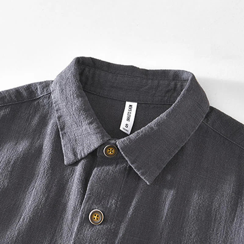 Buddha Stones Commute Plain Simple Buttons Design Men's Long Sleeve Ramie Linen Jacket With Pockets
