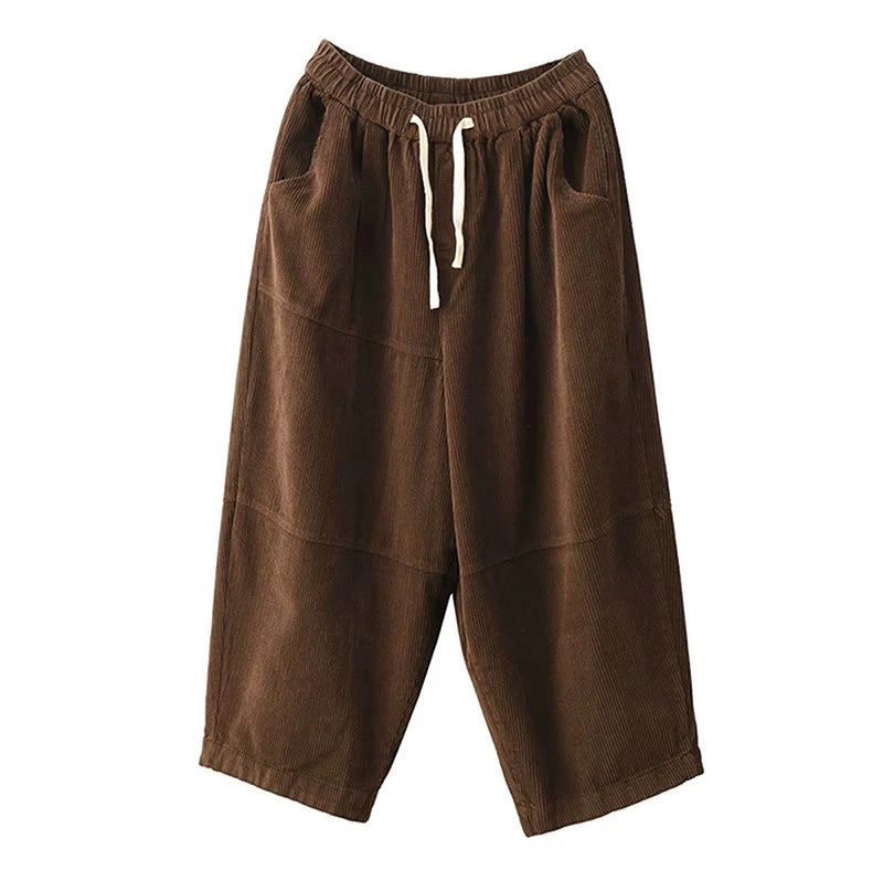 Buddha Stones Women's Drawstring Design Cotton Corduroy Thermal Fleece-Lined Pants With Pockets