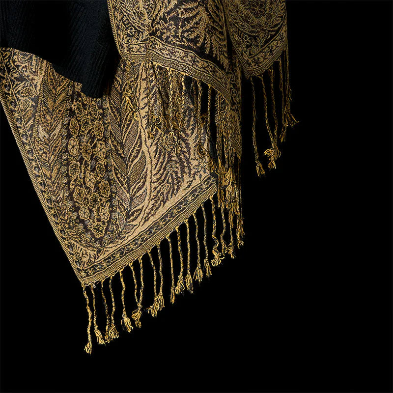 Buddha Stones Spring Long Leaves Flowers Pattern Tassel Soft Scarf Shawl