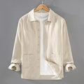 Buddha Stones Solid Color Long Sleeve Buttons Shirt Men Ramie Cotton Clothing With Pockets