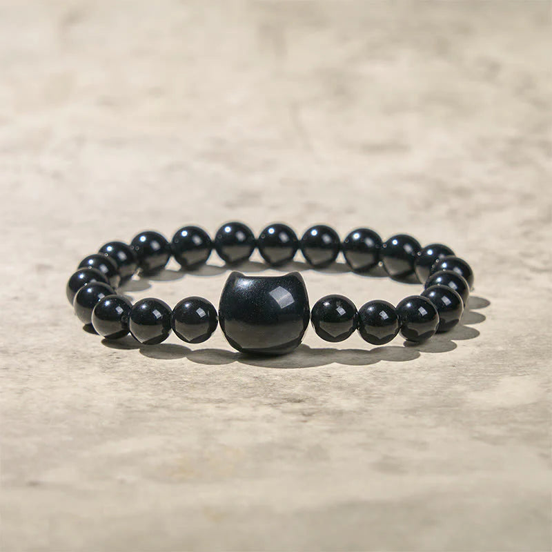 Buddha Stones Wishing You Strength and Protection Cat Onyx Bracelet Includes Gift Message Card