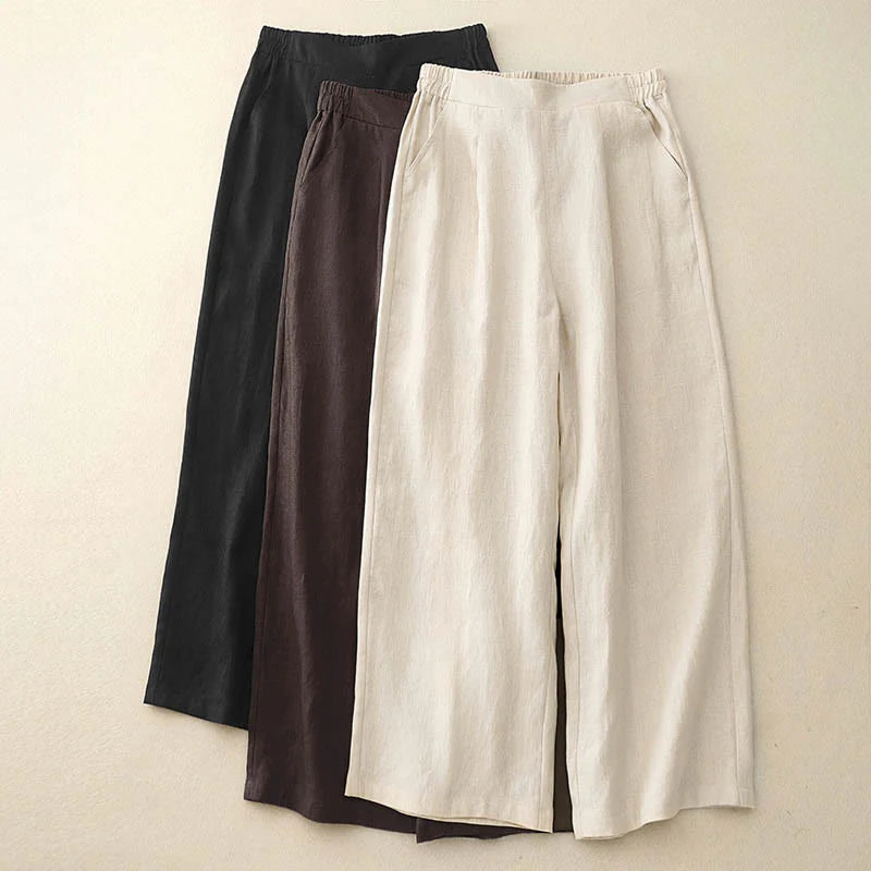 Buddha Stones Women's Spring Plain Simple 7-8 Length Cotton Pants With Pockets