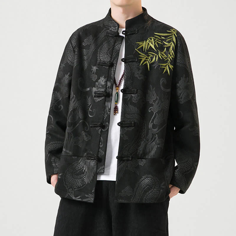 Buddha Stones Bamboo Dragon Frog-Button Desgin Long Sleeve Men's Jacket