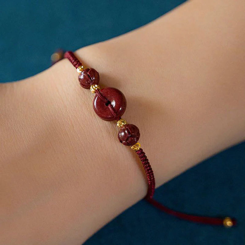 Buddha Stones Handmade Lotus Cinnabar Peace Buckle Blessing Braid Bracelet (Extra 35% Off | USE CODE: FS35)