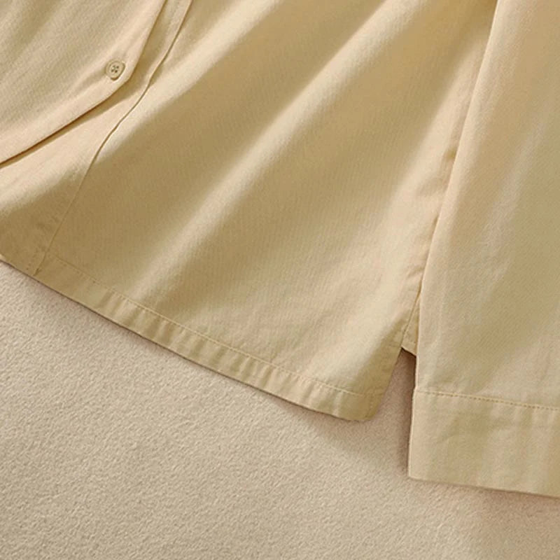 Buddha Stones Spring Lapel Long Sleeve Plain Women's Cotton Buttons Shirt With Pockets