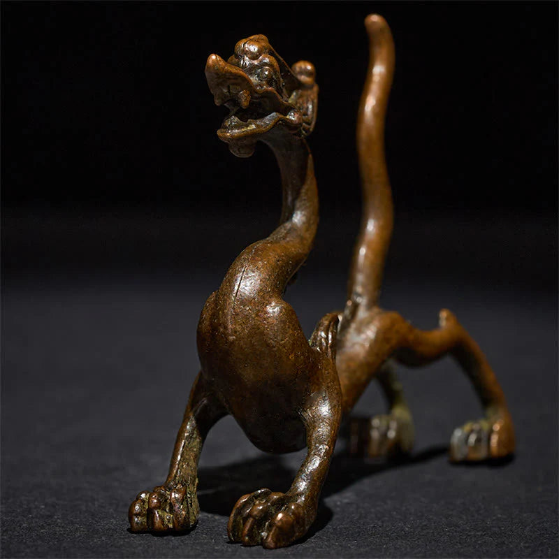 Buddha Stones Mini Dragon Alloy Luck Protection Home Decoration 7.6*2.5*5.4 cm