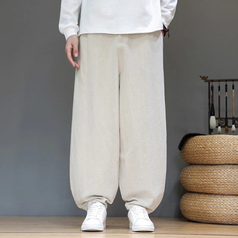 Buddha Stones Fall Sports Men's Pure Color Button Design Cotton Pants With Pockets