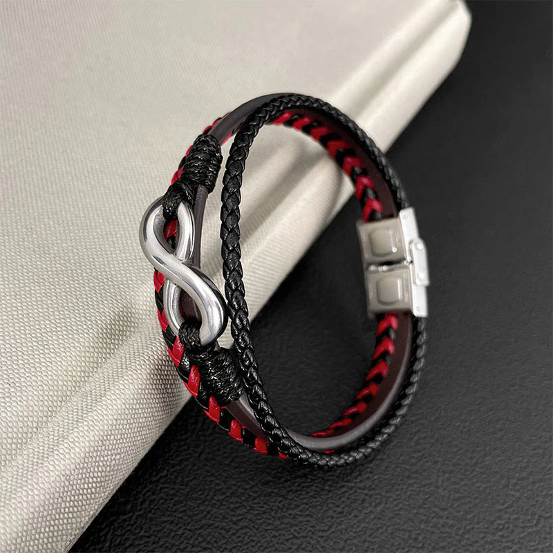 Buddha Stones Infinitely Design Titanium Steel Braided Three-layer Leather Balance Bracelet