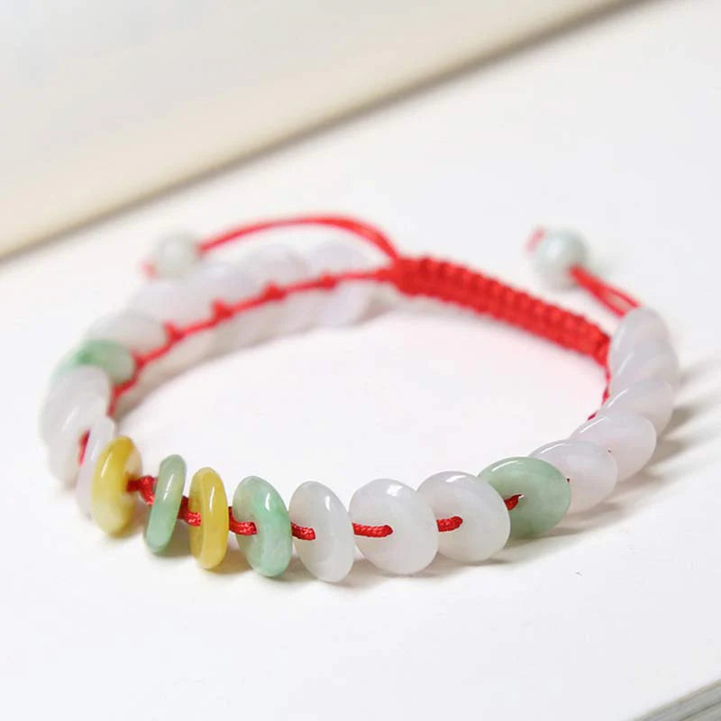 Buddha Stones Round Jade Lucky Red String Weave Bracelet