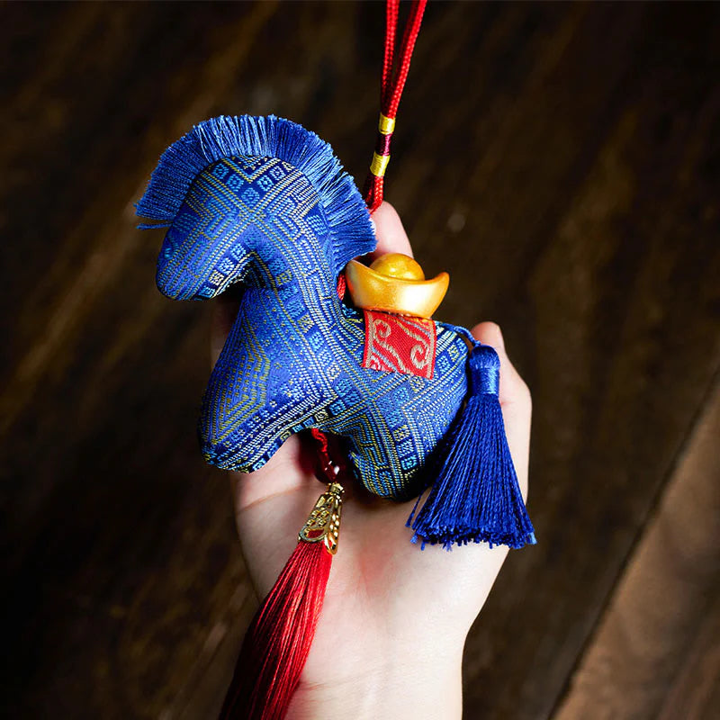 Buddha Stones Year Of The Horse Red String Embroidery Ingot Tassel Decoration