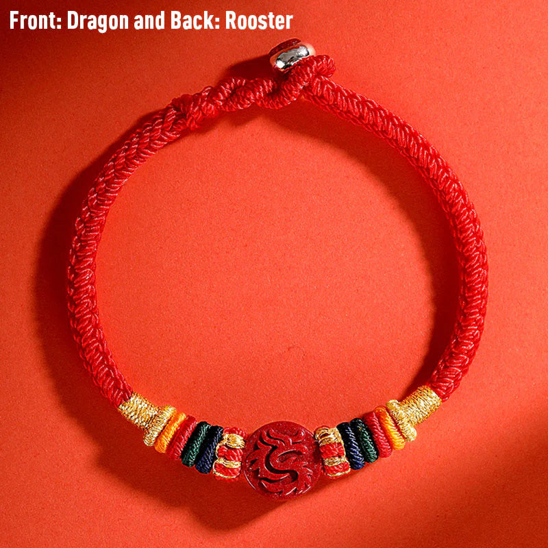 Buddha Stones Year of the Dragon 925 Sterling Silver Chinese Zodiac Cinnabar Auspicious Matches Blessing Bracelet (Extra 35% Off | USE CODE: FS35)