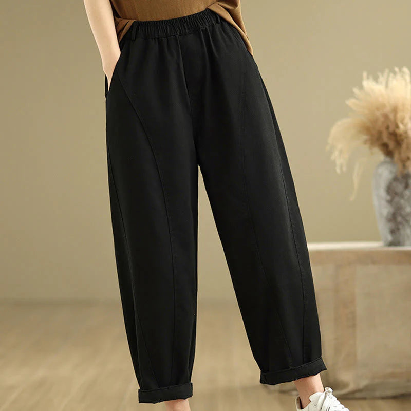 Buddha Stones Casual Elastic Waist Women's Polyester Harem Pants With Pockets