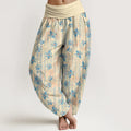 Buddha Stones Cotton Simple Style Flower Pattern Women's Elastic Waist Harem Pants