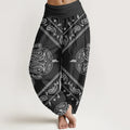Buddha Stones Cotton Casual Floral Leaf Paisley Pattern Women's Elastic Waist Harem Pants