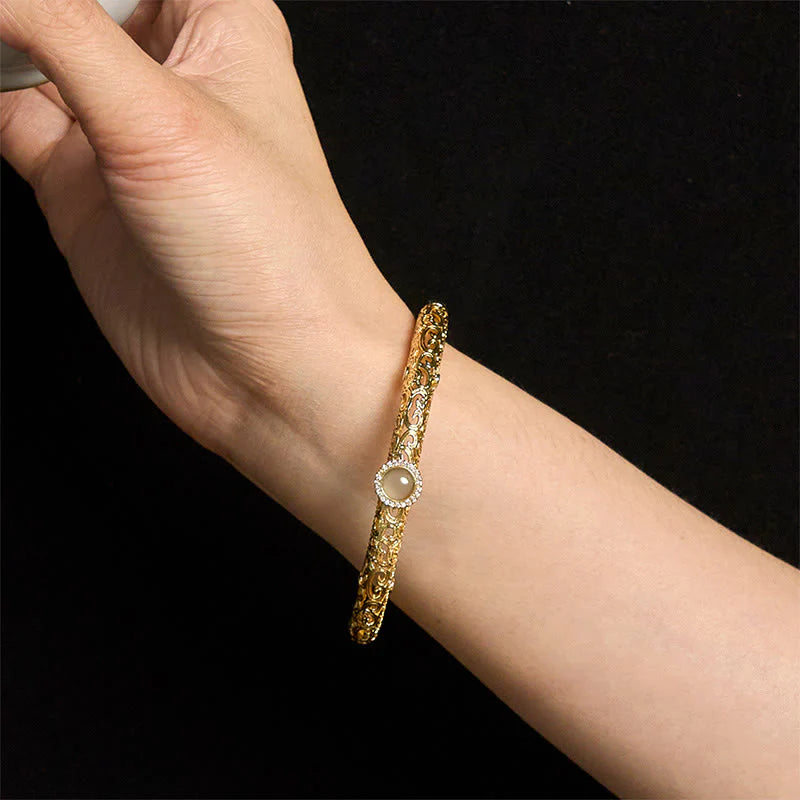 Buddha Stones Cloud Pattern Jade Copper Luck Bracelet Bangle 2.36 IN (60 MM)