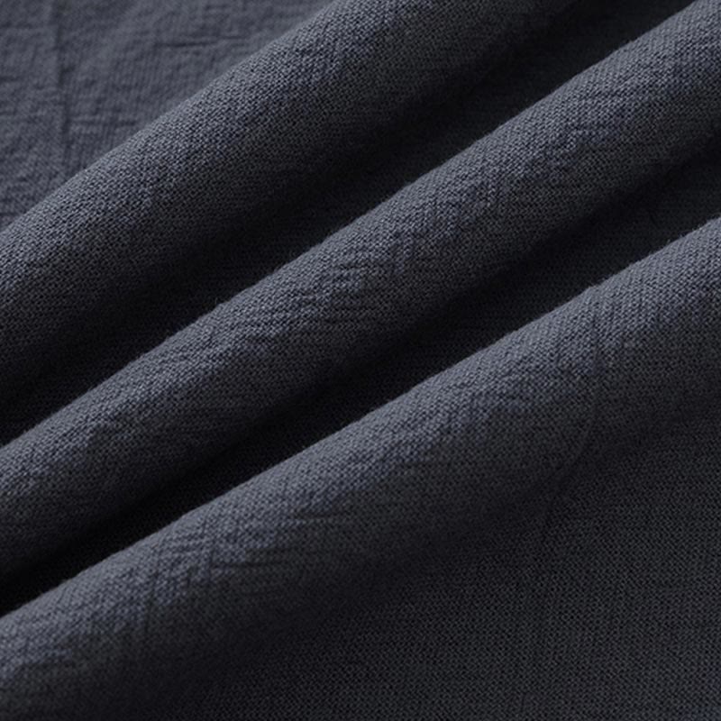 Buddha Stones Summer 2Pcs Plain Short Sleeve T-Shirt 7-8 Length Pants Cotton Linen Tang Suit Men's Meditation Cloth Set With Pockets