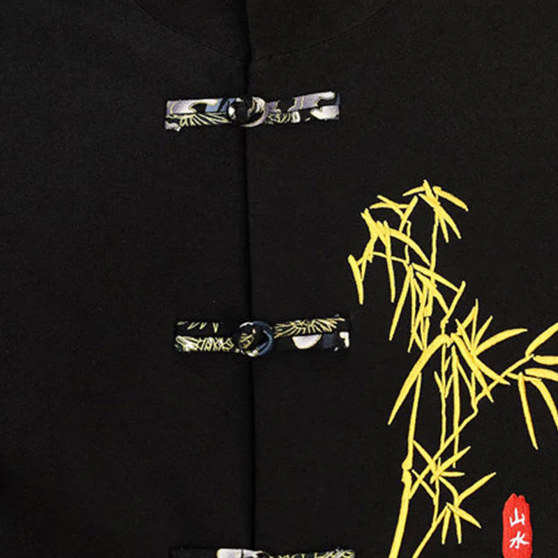 Buddha Stones 2Pcs Tang Suit Bamboo Frog-Button Men's Long Sleeve Shirt Pants Clothing Set