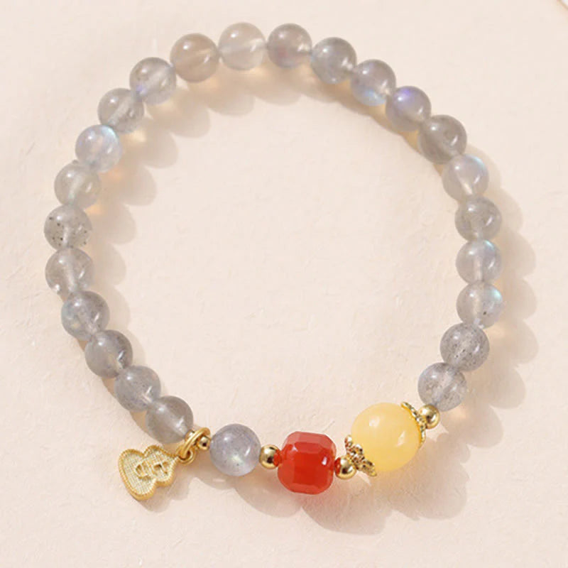 Buddha Stones Natural Moonstone Lotus Love Charming Bracelet