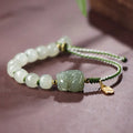 Buddha Stones Natural Hetian Jade PiXiu Luck Fu Character String Bracelet