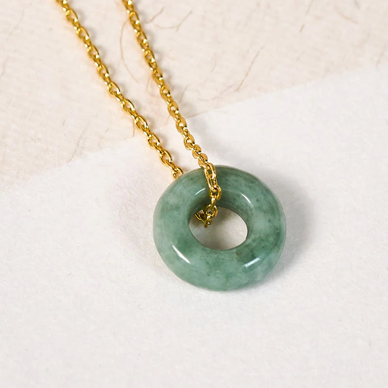 Buddha Stones Green Jade Peace Buckle Abacus Luck Necklace Pendant