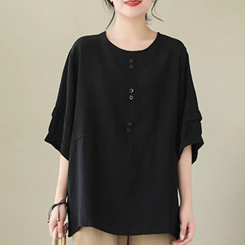 Buddha Stones Casual Summer Plain Crew Neck Women's Polyester Short Sleeve T-shirt