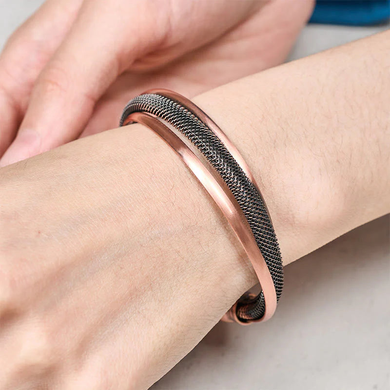FREE Today: Balance and Luck Retro Textured Flower Pattern Twisted Copper Open Cuff Bracelet Bangle