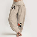 Buddha Stones Pure Cotton Simple Style Sun Pine Chinese Character Pattern Women's Elastic Waist Harem Pants
