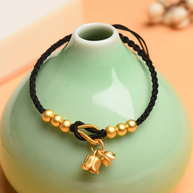 Buddha Stones Handcrafted Lily Of The Valley Flower Charm Design Luck Protection Braided Bracelet