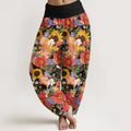 Buddha Stones Pure Cotton Colorful Sunflower Daisy Small Red Purple Flowers Pattern Women's Elastic Waist Harem Pants