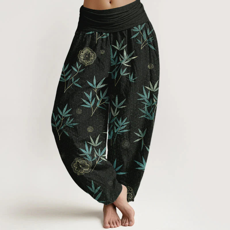 Buddha Stones Cotton Bamboo Geometric Flowers Pattern Women's Elastic Waist Harem Pants
