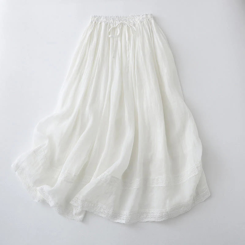 Buddha Stones Solid Lace Elastic Waist Cotton Women's Skirt