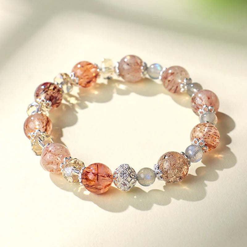 Buddha Stones Natural Aquamarine Super Seven Crystal Sparkling Faceted Bead Peace Bracelet