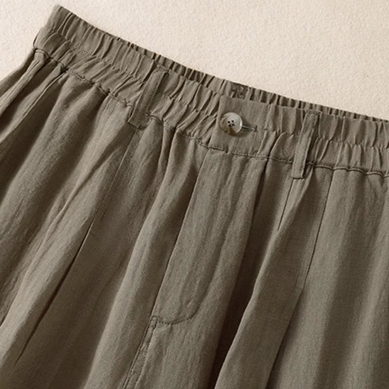 Buddha Stones Summer Button Zipper Ankle-Length Women's Pants With Pockets