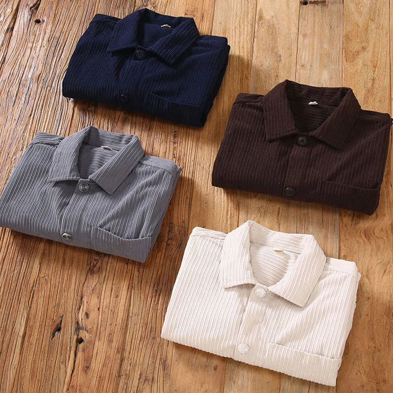 Buddha Stones Fall Lapel Design Long Sleeve Button Men's Jacket With Pockets