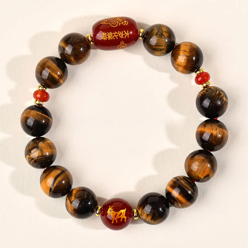 Buddha Stones 12 Chinese Zodiac Natural Tiger Eye Red Agate Protection Bracelet