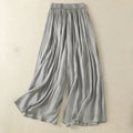 Buddha Stones Light Gray Pleated Design Elastic Waist Women's Wide Leg Pants With Pockets