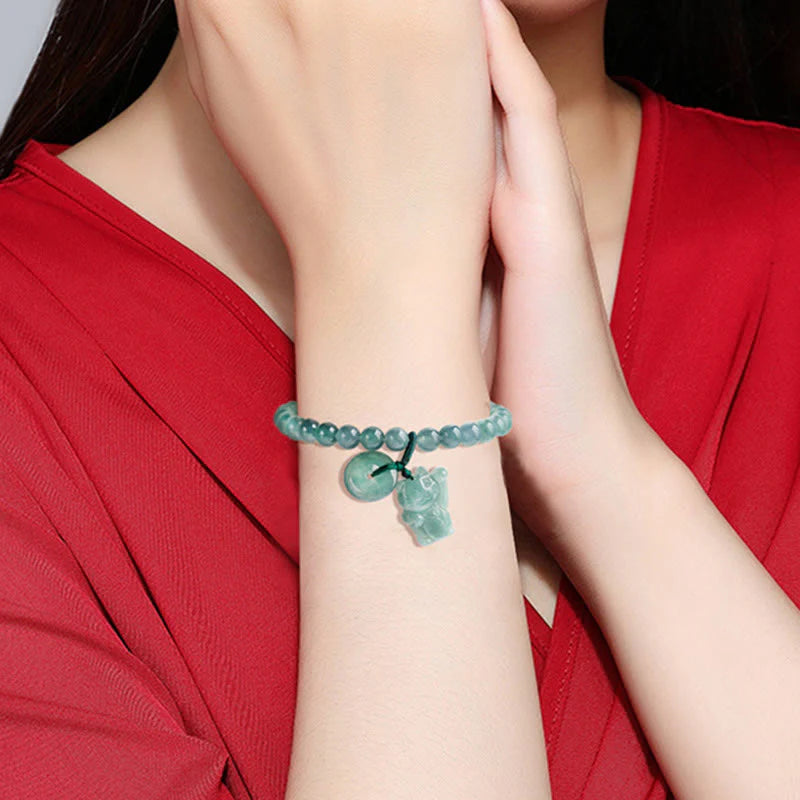 Buddha Stones Blue Jade Peace Buckle Lucky Cat Prosperity Bracelet