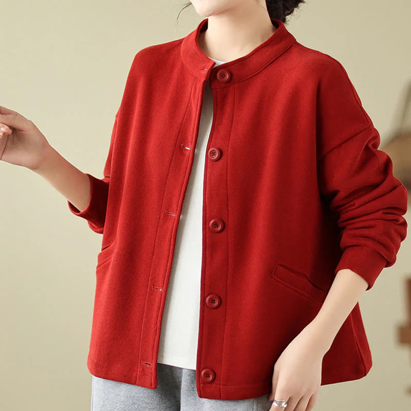 Buddha Stones Solid Color Women's Long Sleeve Jacket With Pockets
