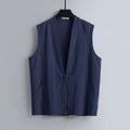 Buddha Stones Summer Solid Color V-Neck Frog-Button Sleeveless Men's Cotton Linen Vest