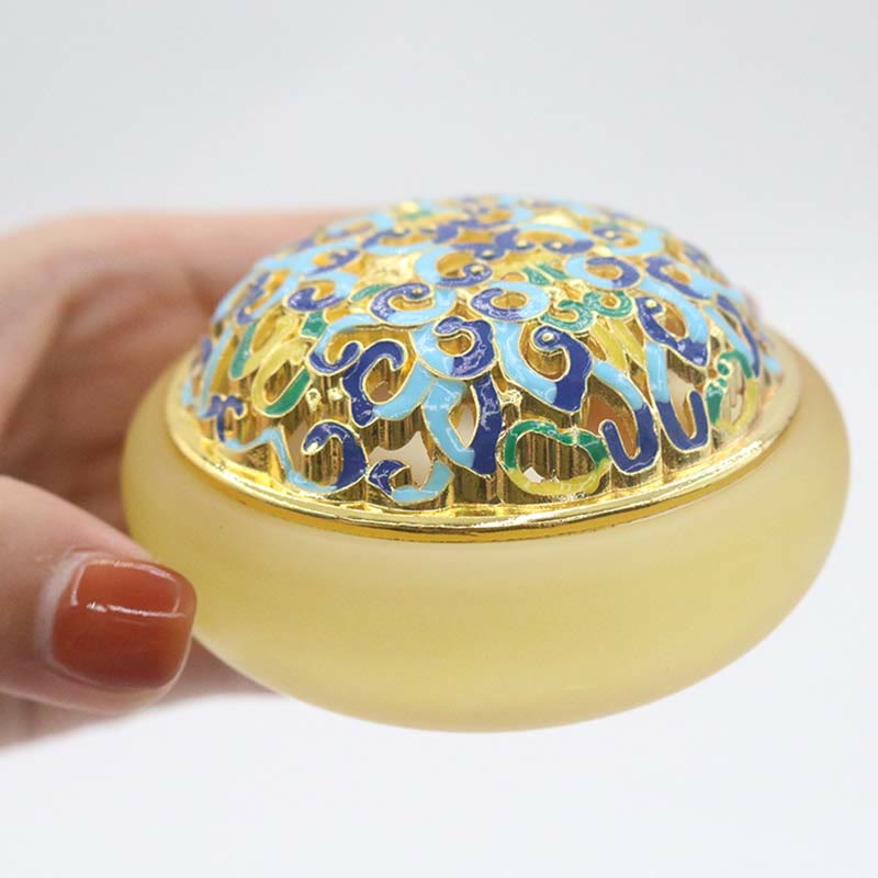 Buddha Stones Lotus Liuli Crystal Healing Meditation Incense Burner