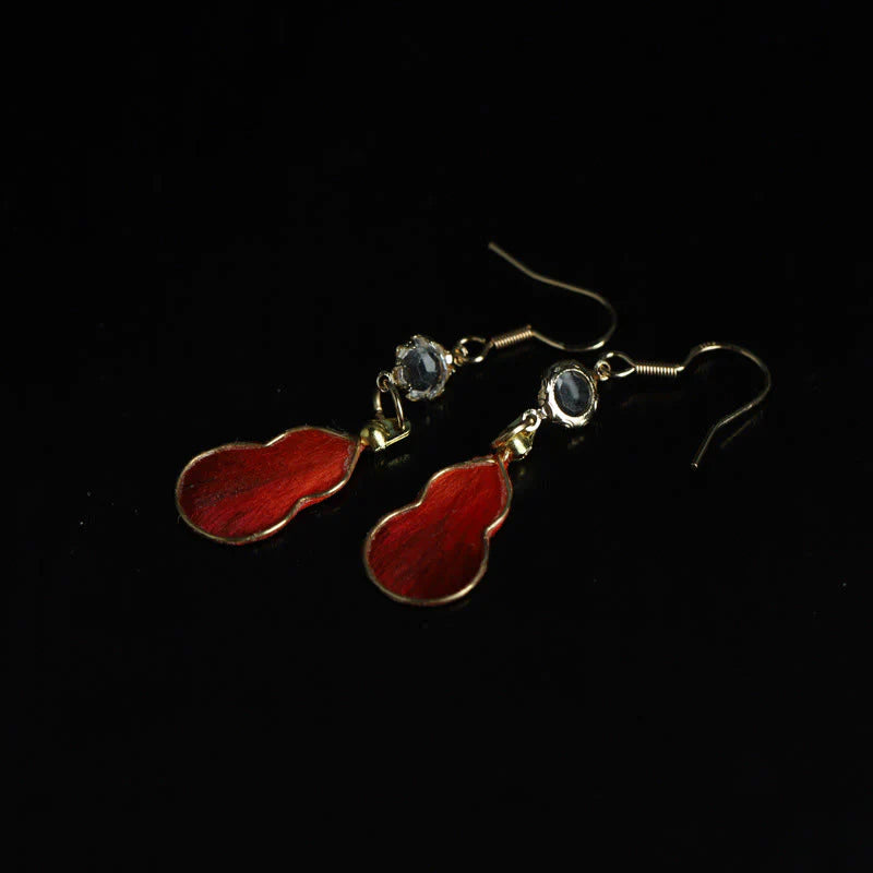 Buddha Stones Handcrafted Red Silk Art Gourd Glass Blessing Fortune Hook Earrings