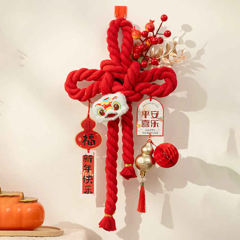 Buddha Stones Year of the Horse Dancing Lion Fu Character Chinese Knotting Fortune Decoration