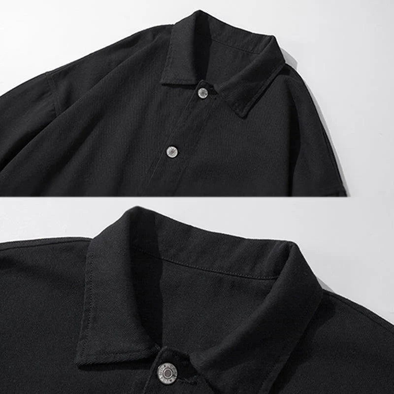 Buddha Stones Long Sleeve Button Stand Collar Design Men's Cotton Jacket Shirt With Pockets