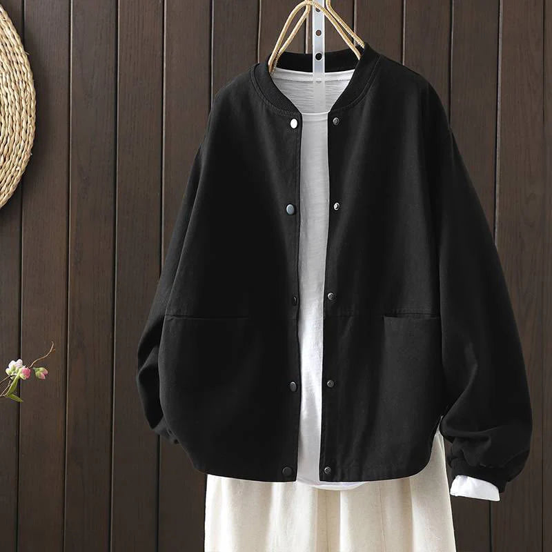 Buddha Stones Fall Button Down Women's Cotton Long Sleeve Outerwear Jacket With Pockets