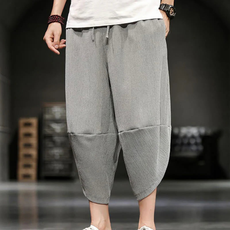 Buddha Stones Summer Solid Men's Cropped Pants With Pockets