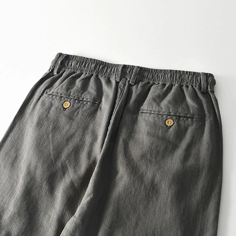 Buddha Stones Fall Solid Drawstring Zipper Men's Linen Wide Leg Pants With Pockets