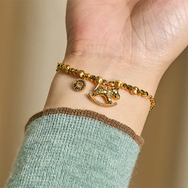Buddha Stones Chinese Zodiac Year Of The Horse 24k Gold Plated Copper Coin Luck Bracelet