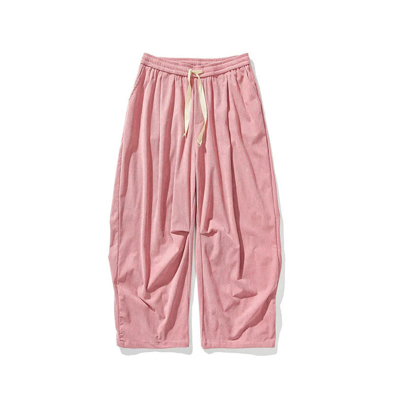 Buddha Stones Winter Drawstring Corduroy Cotton Men's Wide Leg Pants With Pockets