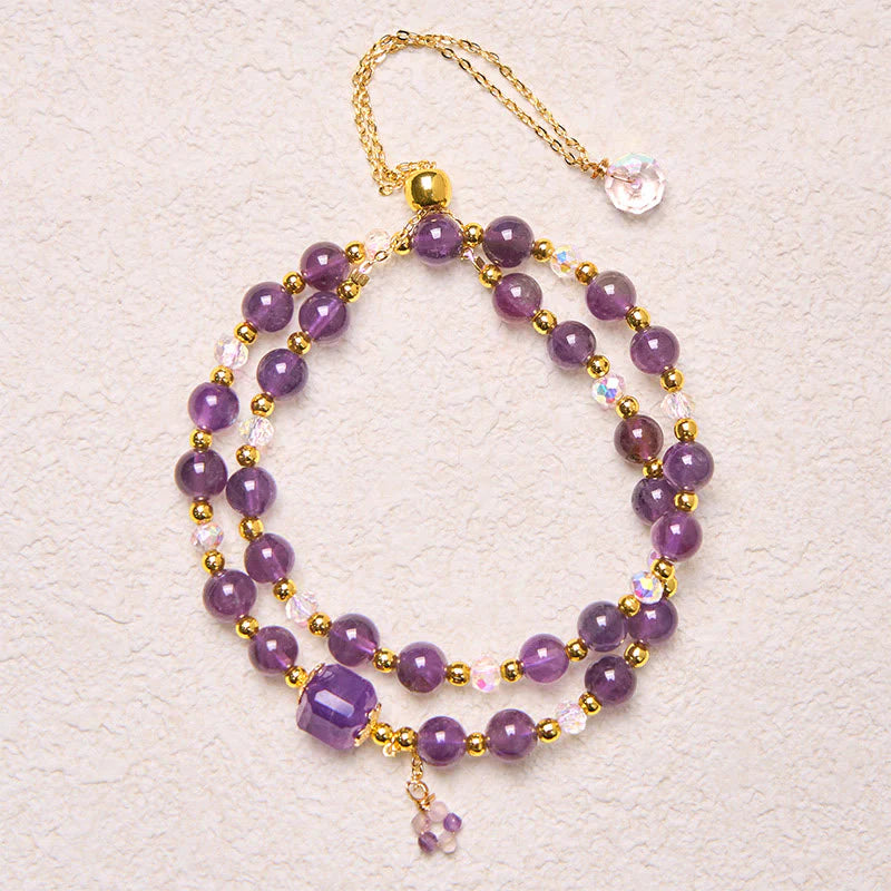 Buddha Stones Natural Amethyst Square Bead Meditation Healing Double Wrap Bracelet